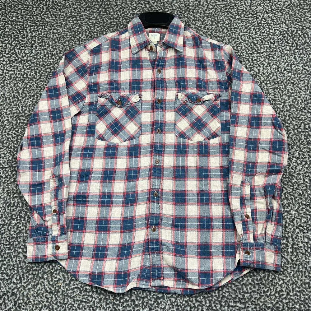 J. Crew Button Up Shirt Men Small Blue Red Flannel Plaid Button Down Cotton